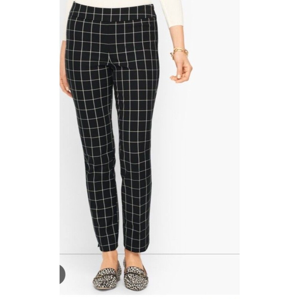 Talbots Chatham Ankle Pants 4 Black Window Pane Plaid Straight bi-stretch